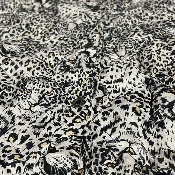 Vintage Anna & Frank Quilted Jacket Womens M 100% Silk Black White Leopard Print - Picture 5 of 9